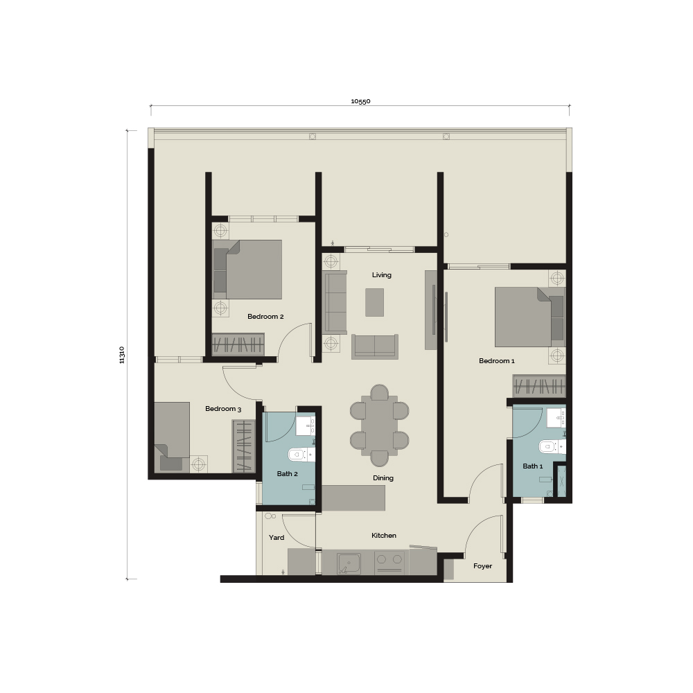TypeB/G2
3 bedroom & 2 Bathroom
1,177 sq. ft.